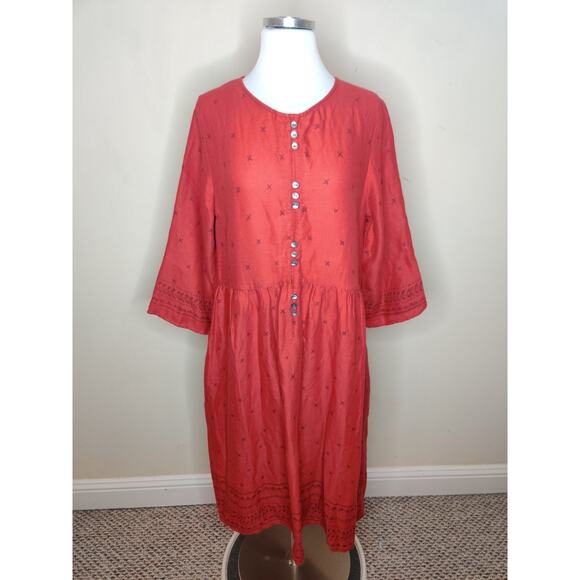 Gudrun Sjoden Dresses & Skirts - Gudrun Sjoden Red Midi Dress Cotton Wool Pockets Block Print